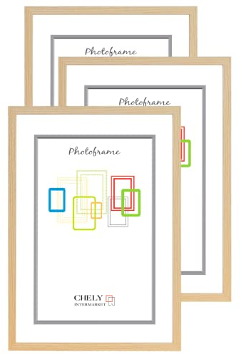 CHELY INTERMARKET MODCI-100 Marco Madera 40x50cm Acabado Elegante Bastidor 1.5cm Estilo Clásico Certificados Decoración Hogar Oficina Color Haya Cuadro Vertical Horizontal Pack 3 Unidades