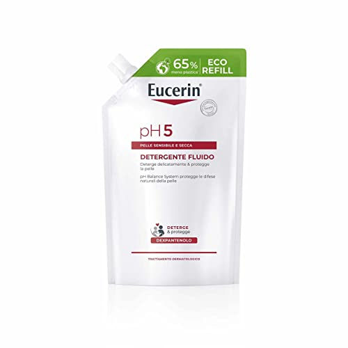 Eucerin pH5 Detergente Fluido Refill 400 ml, Ricarica detergente viso e corpo delicato e idratante per lavaggi frequenti, Bagnoschiuma senza sapone per tutta la famiglia per pelle secca e sensibile