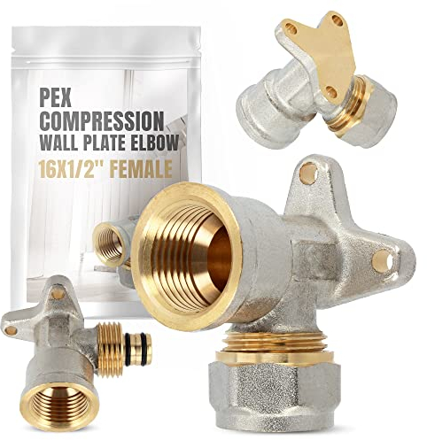 Codo PEX con arandela de pared 16 x 1/2 IG - Calefacción de agua - Pieza en V - Montaje de tornillo - Placa de compresión