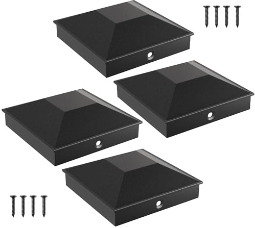 HILLMASTER 4X4 Post Caps for 3.5inx3.5in Wood Fence Post, Water-Proof UV-Proof Durable PP Plastic Decking Post Top Cap Cover with Mounting Screws, 4 Pcs, Black