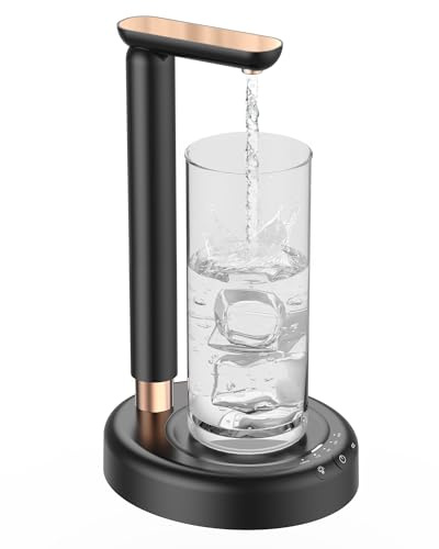 Desktop Water Dispenser Pump for 5 Gallon Bottle, SPOVEN 5 Gallon Water Jug Dispenser with Adjustable Height Design, Portable Type-C Charging Table Bedside Water Pump for Home (Black)