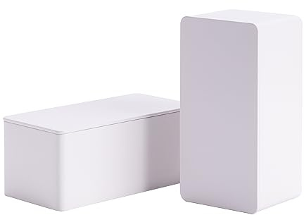 Tianhui Rectangle Metal Boxes Tin container for Small Storage Container Kit with Lid Keeping Biscuit,Tea,Coffee,Cookies, Food,Flour,Baked Goods Storage 6.3 x 3.15 x 2.68 inch (White)