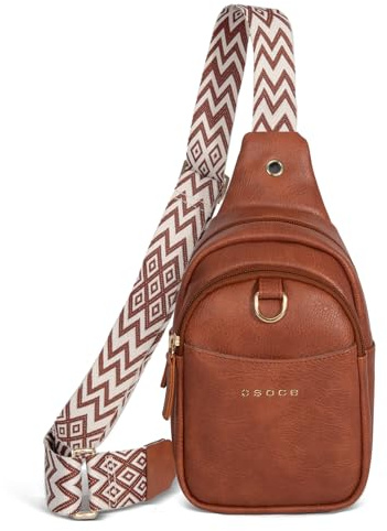 OSOCE Axelväska för kvinnor läderrem väska liten axel bröstväska handväskor med justerbar gitarrrem telefonkabel hål midjeväska boho-stil cross-body väskor med för damer shopping resor