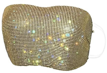 FakeFace Damen Glitzer Pailletten Tube Top Strass Schulterfreies Bandeau Cami Crop Top Bling BH Top Trägerlos Tops Bluse Party Rave Oberteil Party Club Wear Bauchtanz Latin Dance für Frauen