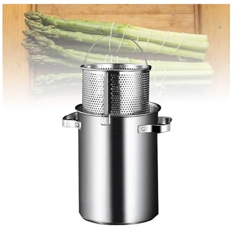 UNbit Pasta Pots 5L Asparagus Pot, 304 Stainless Steel Pasta Steamer Cooker with Removable Basket, Home Kitchen Commercial Cooking Tool Pot