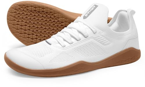 AIRHAS Men's Barefoot Shoes Zero Drop Anatomical Toe Box Minimalist Sneakers for Gym Workout Walking (White/Gum,11.0)