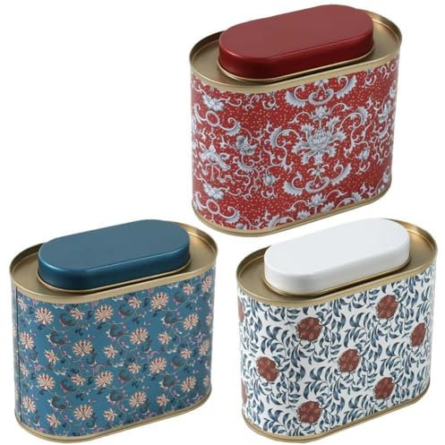 Muteitt 3 Latas De Té para Té Suelto con Tapa, Tarro Sellado De Metal, Latas De Té Ovaladas, Botes De Almacenamiento De Té Suelto, Organizador para Café, Dulces, Hierbas