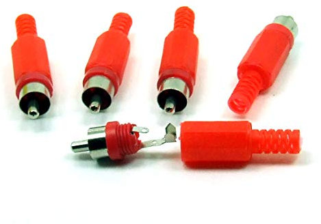 PQMEGA 5 pcs. x RCA Cinch Male connector 1 way Red Plastic #A2643