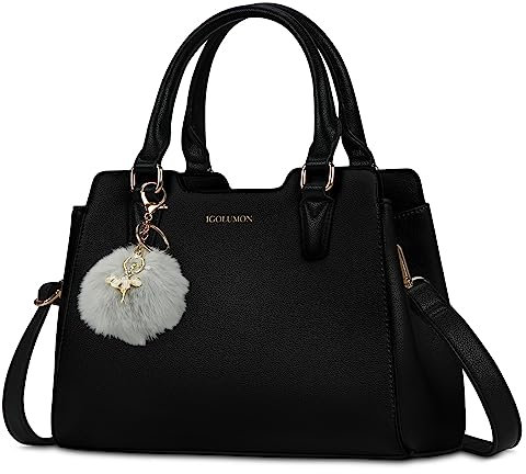 IGOLUMON Handtasche Damen Mittelgroß Tasche Leder Henkeltasche Damen-Henkeltaschen Tote Bag Handtaschen Taschen Schultertaschen Umhängetasche Schultertasche Damenhandtaschen Schwarz