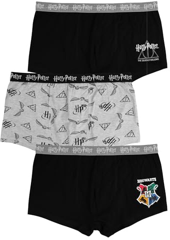 United Labels Harry Potter Lot de 3 boxers pour homme, noir et gris, sous-vêtements en coton, short rétro, sous-vêtements pour homme, noir/gris, M