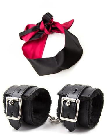 Kit benda maschera occhi in raso - set di manette in raso - benda nera maschera occhi in raso - manette regolabili bracciale in raso - maschera occhi in raso (Nero)