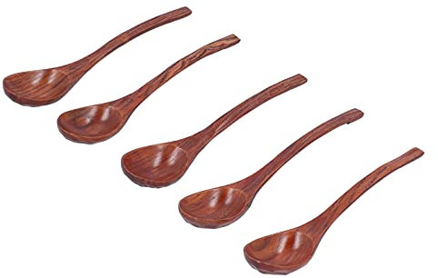 5 Pezzi Cucchiaio da Zuppa in Legno, 20,5 x 4,5 cm Cucchiaio da Tavola in Legno con Manico Lungo con Gancio Antiscivolo Cucchiaio da Portata per Cucinare Mescolando Zuppa Caffè Tè
