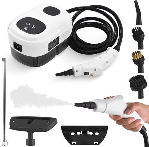 Limpiador a vapor de mano para múltiples superficies con presión, 8 accesorios, pantalla táctil inteligente, 6 niveles ajustables, limpiador a vapor para limpieza profunda con mango portátil para ropa
