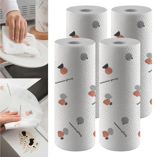 Lot de 4 rouleaux de papier essuie-tout jetables pour la cuisine - Multi-usages, durables, pour la cuisine et le nettoyage quotidien - Absorbants et non gras (impression - 50 feuilles par rouleau, 20