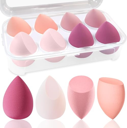 DUAIU Set di spugne per trucco, 4 colori, spugne per trucco per liquido, crema e polvere, spugna per fondotinta senza lattice con 1 supporto per spugna, 8 pezzi