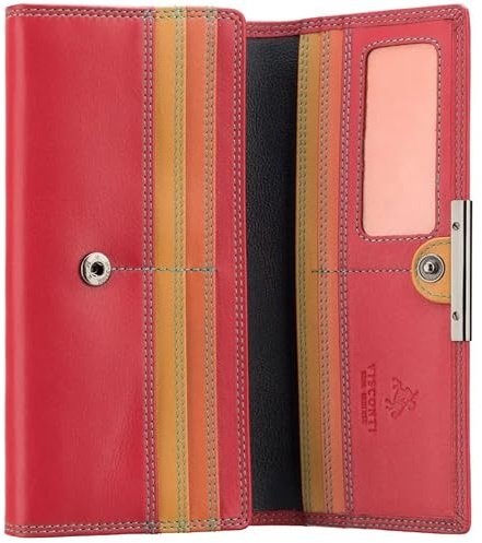 VISCONTI - Geldbörse aus weichem Leder – Clutch, Geldbörse – Kartenhalter, Damen- und Herren-Geldbörse, Kartenetui, Ausweishalter – 9 Kreditkartenfächer, 1 Ausweisfenster, Münzfach und mehr, Rot