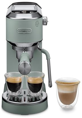 De’Longhi Dedica Duo – Perfetto Cafetera Espresso Manual Compacta con Espumador de Leche Manual, para Espresso, Cappuccino y Cold Brew, Iconos Táctiles en Color, Ancho 15 cm, Verde (EC890.GR)