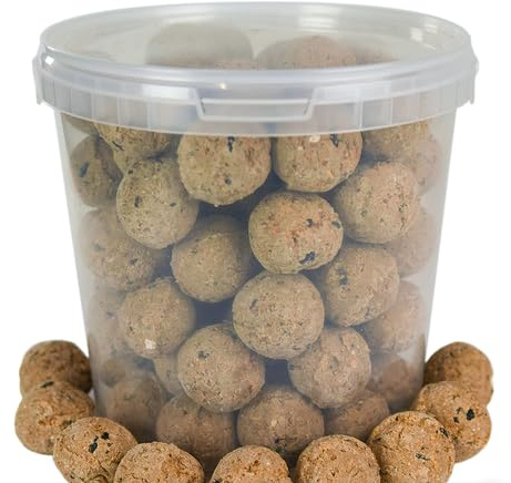 Boules de graisse Premium BusyBeaks pour oiseaux sauvages, formule améliorée toute l'année, naturellement mélangée, riche en énergie et en protéines, pleine de matières grasses, fibres (seau de 5L)