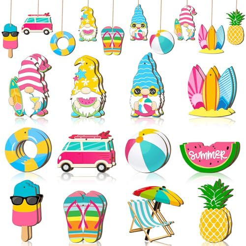 Ornamenti Estivi in Legno Appendere 24 Pezzi Estate Pendenti in Legno Tropicale Ornamenti Hawaiane da appendere per Festa Estiva, Decorazione Tropicale