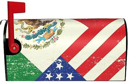 KAABNNT Mexican American Flag Print Decorative Magnetic Mailbox Cover - Easy Install Mailbox Protective Shield