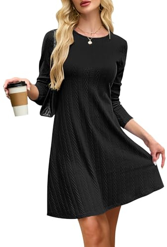 AUSELILY Robe Pull Femme Hiver Chic Et Elegante Robe Courte Tricot A Ligne | Douce robe pull femme hiver en tricot relief. Col rond et coupe A-ligne pour une robe hiver femme chic et confortable