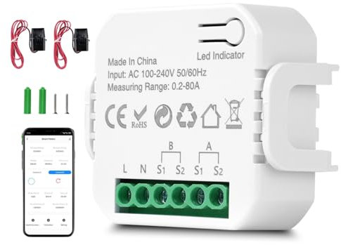 Jadeshay Compteur d'énergie Intelligent WiFi, 80A Compteur Electrique Connecté Compteur d'énergie Bidirectionnel WiFi Intelligent Tuya, Compatible avec Tuya Smart Life