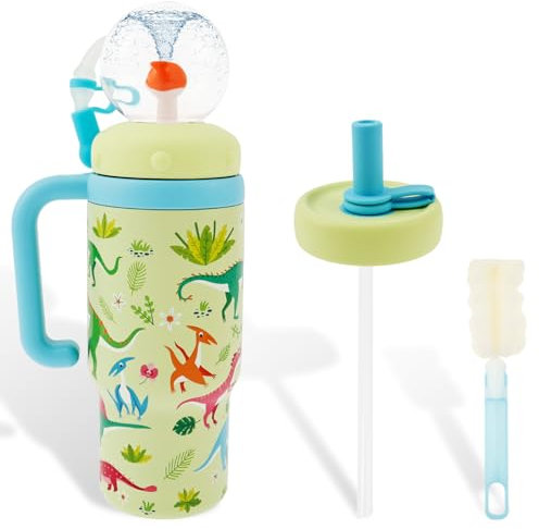 VAVPUP Gobelet de fontaine en acier inoxydable avec poignée - 710 ml - Gobelet baleine anti-fuite avec couvercle à anse et paille - Jolie gourde pour enfants, adolescents et adultes - Passe au