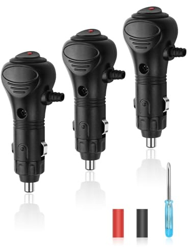 HATMINI Set di 3 prese accendisigari da 12 V con interruttore on/off, fusibile 10 A, indicatore LED – adattatore universale 12 V per pompa ad aria, frigorifero auto, videocamere da cruscotto ecc.