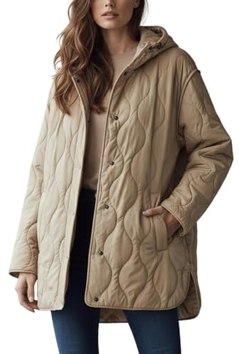 Gefomuofe Chaqueta de invierno para mujer, chaqueta cálida y oversized con capucha, chaqueta ligera acolchada, botón, chaqueta acolchada, chaqueta casual para exterior, chaqueta ligera de entretiempo