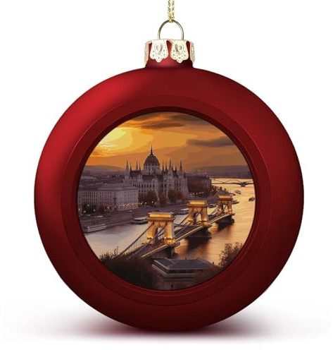 Decorazioni natalizie a forma di tramonto a Budapest - Palline di Natale rosse da 3 pollici per decorazioni natalizie, matrimoni, feste, decorazioni da appendere al camino di casa