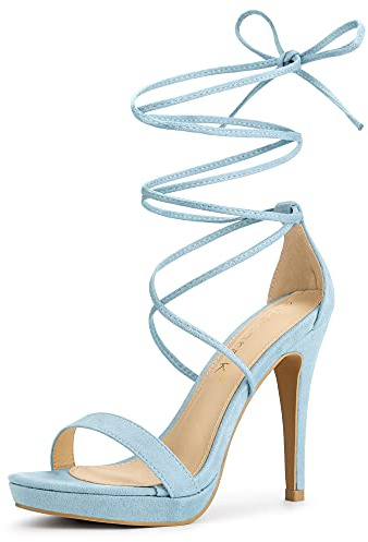 Allegra K Women's Platform Stiletto Heels Lace Up Sandals Sky Blue US 7.5/UK 5.5/EU 38