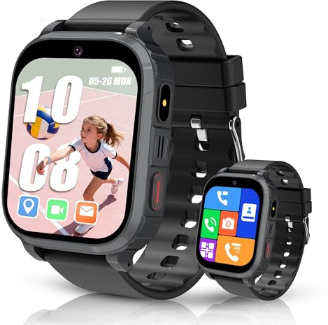 4G Reloj Inteligente Niño con GPS y Llamadas, IP68 Impermeable Smartwatch Niños Teléfono Llamadas Videollamada SOS Chat SMS Juego Despertador Modo Clase Localizador, Reloj GPS Niños Estudiante Regalo