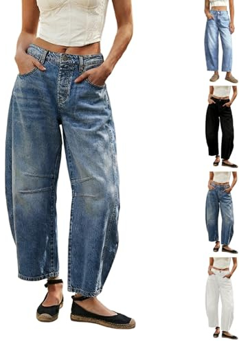 Generisch Barrel Jeans 2026 Baggy Barrel pour femme - Taille basse - Pantalon en jean Y2K - Coupe large - Confortable - Jambes larges - Pantalon en denim - Pantalon décontracté