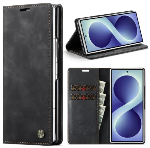 Cracedily for Samsung Galaxy Z Fold 8 Ultra Case, Flip Wallet Leather Case with Card Holder Magnetic Closure Shockproof Kickstand Protective Phone Cases Cover for Galaxy Z Fold 8 Ultra, Black