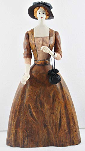 Modefigur Beauty Figur Deko Modepuppe Nostalgiefigur Dame braunes Kleid mit Handtasche aus Holz