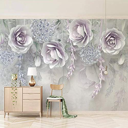 YXTSmurals Fototapete 3D Effekt Lila Mode Blumen Fototapeten Vlies Tapeten Wandtapete Vliestapete Wandbild Wand Schlafzimmer Wohnzimmer Büro Küche