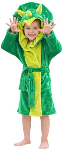 LOLANTA Albornoz con Capucha Niño, Suave Bata Casa para Niña, Ropa de Dormir Cálida, dinosaurio Triceratops, XL (8-10 años)