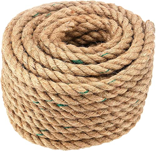 SINJEUN 14MM Thick Jute Rope, 20M Natural Multiple Strands Twisted Manila Rope, Jute Cord Hemp Rope Sisal Rope for Crafts, Gardening, DIY Scratch Post Rope, Home Decor