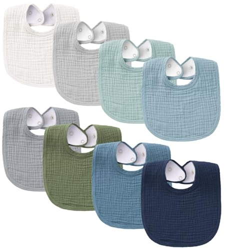Konssy Muslin Baby Bibs 8 Pack Baby Bandana Drool Bibs Cotton for Unisex Boys and Girls, Soft Absorbent Set for Teething and Drooling