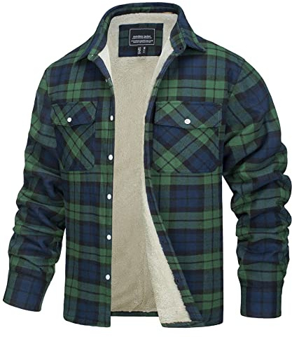 TACVASEN Uomo Giacca Termica in Pile Camicia di Flanella Casual da Boscaiolo (L, Verde)