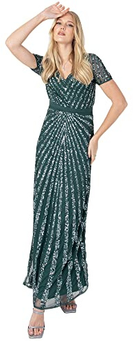 Maya Deluxe Abendkleid Pailletten Maxi Abendkleid Elegant für Hochzeit V-Ausschnitt A-linien-schnitt Brautjungfernkleid, Vestido de la Dama de Honor De Las Mujeres, Emerald Green,