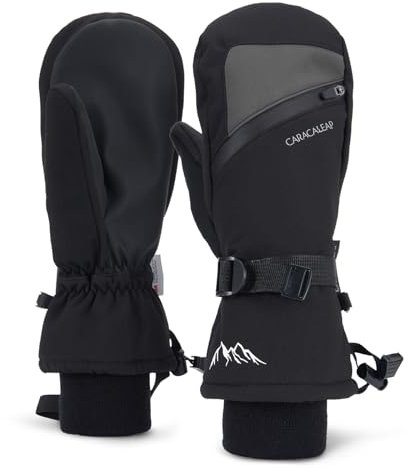 Caracaleap Skihandschuhe Winterhandschuhe Handschuhe Herren Damen Winter Schnee Fäustlinge Wasserdicht Winter Handschuhe Schwarz L-XL