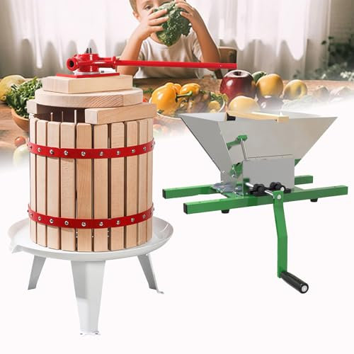 Frantoio per frutta e torchio per vino Macchina per sidro manuale Frantoio per frutta e mele Frantoio per sidro, mela, bacche, uva, spremiagrumi in acciaio inossidabile, smerigliatrice,6LA+7LB
