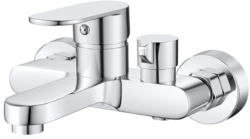 AIMOYO Grifo Bañera y Ducha Monomando, Griferia Ducha Bañera Mezclador Cromado Montaje en Pared, Sin Incluir Alcachofa, 1/2'' Salida Universal, Latón, Plateado