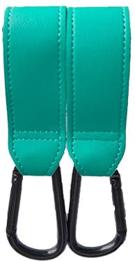 Kadem® Universal Haken 2 Stück | Halterung Kinderwagen Kinderwagenhaken Taschenhaken | vielseitig praktisch Kunstleder Klettverschluss Taschenhalter Karabinerhaken | türkis