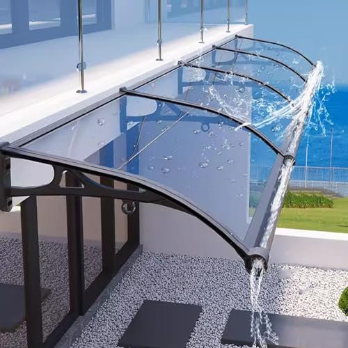 Marquise de Porte Exterieur Aluminium Auvent de Porte Polycarbonate Marquise avec Évier de Guidage Terrasse Toit Abri Banne Protection(60x120cm)