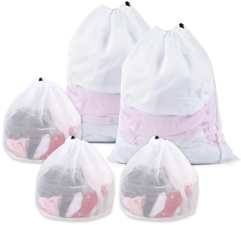VireEyU Pack de 5 Redes de Lavado, Grandes y de Malla Fina, 60 x 90 cm / 30 x 40 cm, Bolsas de Lavandería Reutilizables con Cordón, Ideales para Suéteres, Camisas, Ropa Interior y Calcetines