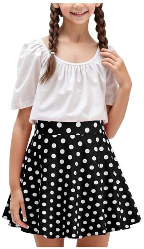 Generisch Ensemble de robes pour filles élégantes et belles robes de loisirs pour enfants filles à pois vintage jupe pour enfants filles robes de mariage, rentrée des classes festive, Noir , 11-12 ans