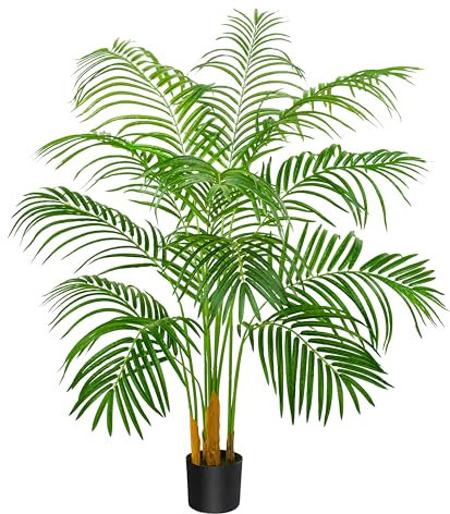 FSOHOI Künstliche Gefälschte Palme 150CM Tropische Bäume im Topf mit 13 Stämmen und Echter Rinde Design Areca Boden Pflanze Gefälschte Palme Pflanze für Indoor Outdoor Home Decor