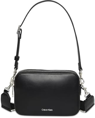 Calvin Klein LV04F3165G - Borsa a tracolla doppia per fotocamera, da donna, taglia unica, colore: nero, Nero (nero/argento antico), One Size
